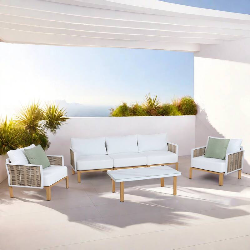 Manhattan Comfort Vine Modern 4-Piece Patio Conversation Set - crea
