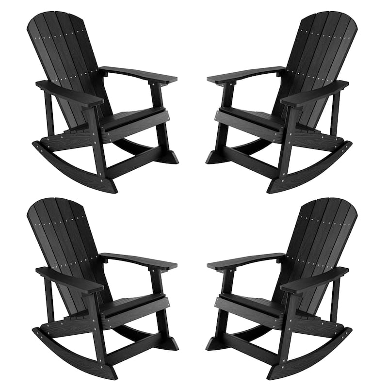 WINSOON HIPS All Weather Outdoor Indoor Oversized Rocking Chair,Adirondack Rocking Chair Set of 4 - Black
