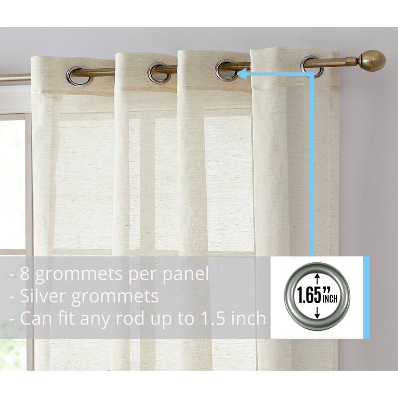 HLC.me Sierra Burlap Flax Linen Semi Sheer Light Filtering Transparent Window Grommet Thick Curtains Panels - Set of 2
