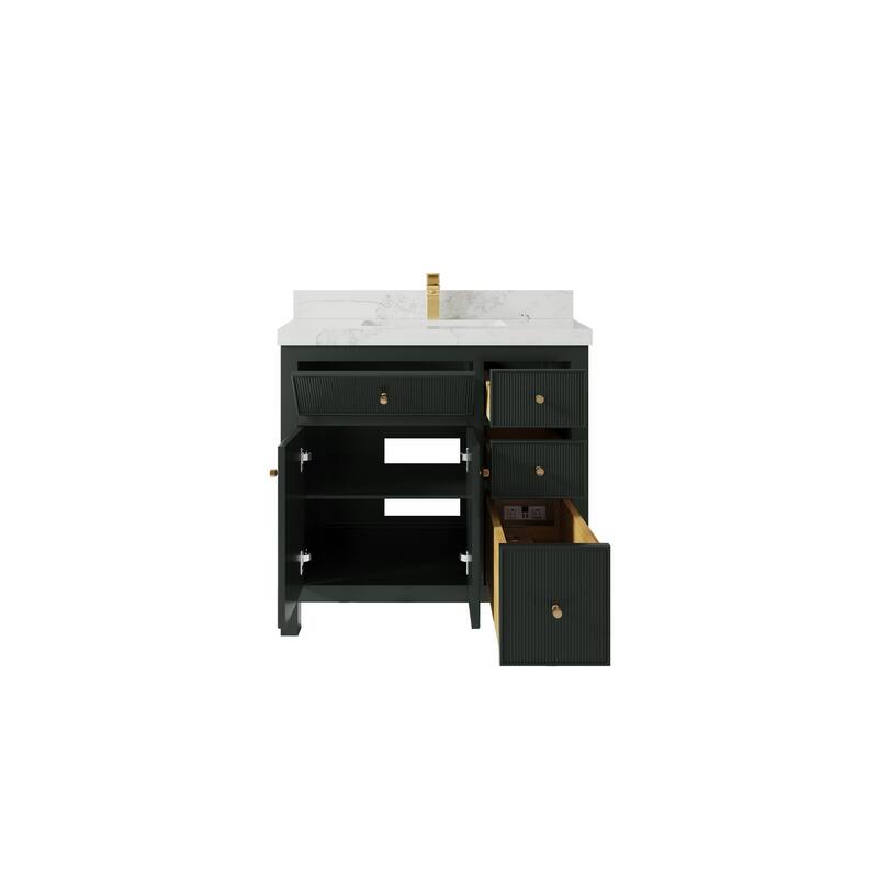 Willow Collections 36 in W x 22 in D Sonoma Center Sink Free Standing Reeded Bathroom Vanity with Countertop