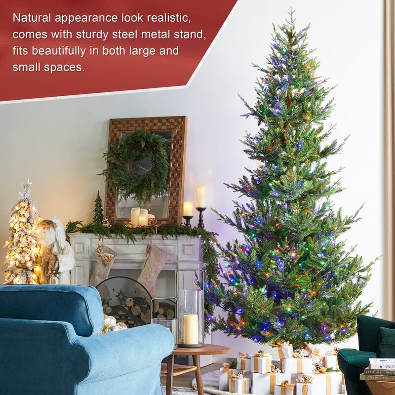 Glitzhome 7.5ft/9ft Pre-Lit Green Upward Slim Fir Artificial Christmas Tree with Foot Pedal Remote Control