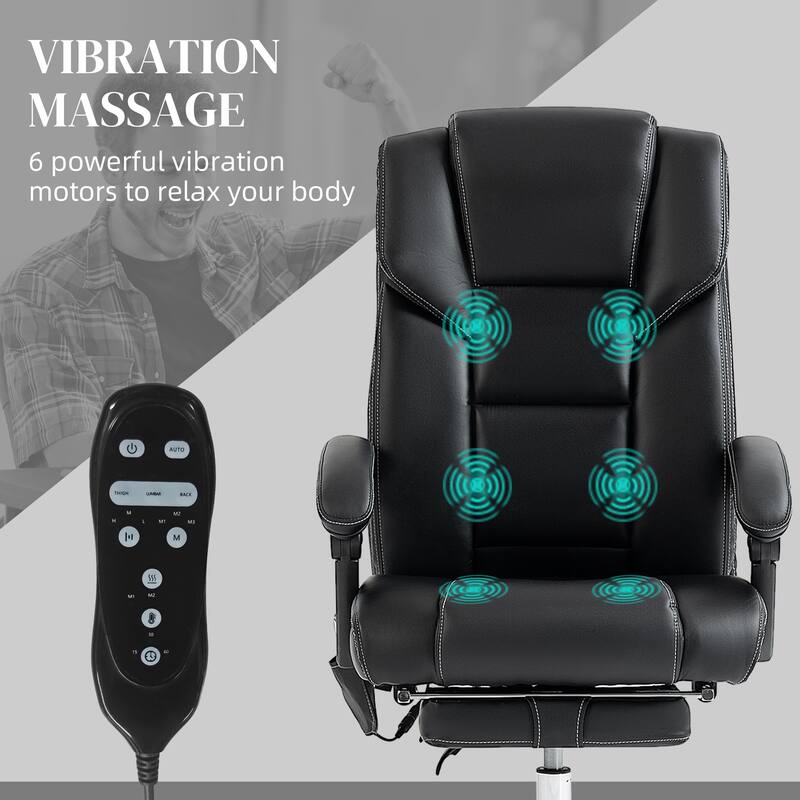 Massage Office Chair with Lumbar Heating, 6 Vibration Points, Footrest & Adjustable Height