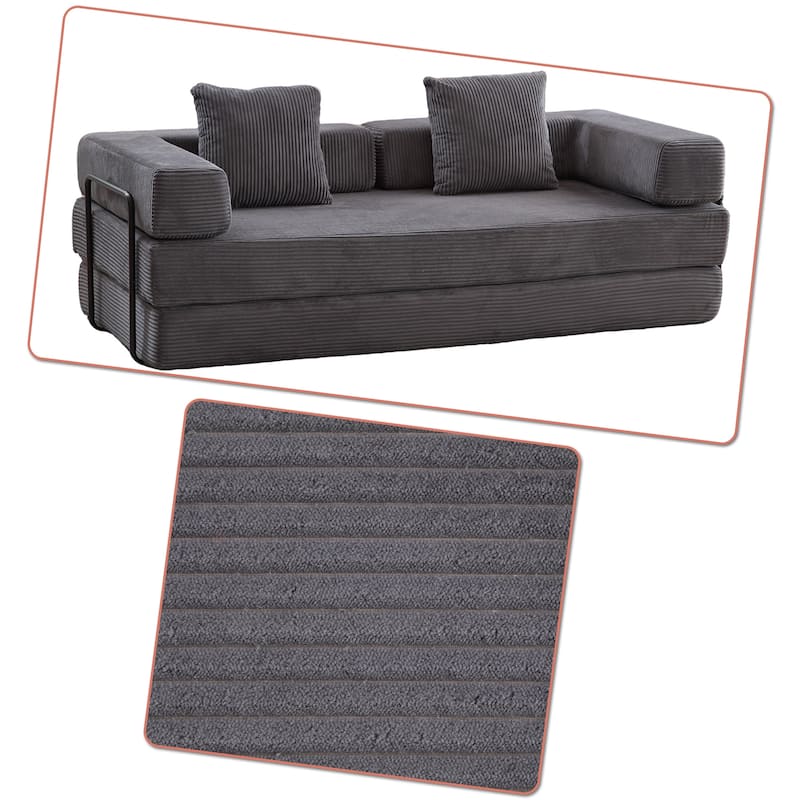 Modern Minimalist Compressed Upholstered Convertible Two-Seater Sofa Bed with External Metal Frame