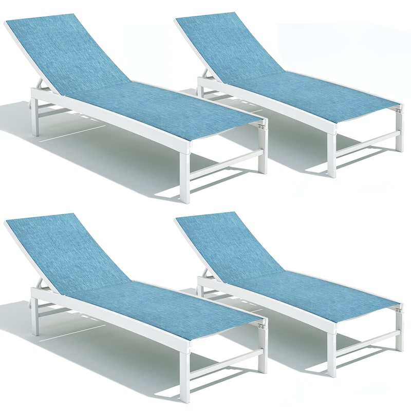 Crestlive Outdoor Pool Side Adjustable Aluminum Chaise Lounge Chairs Set of 4 - See Picture