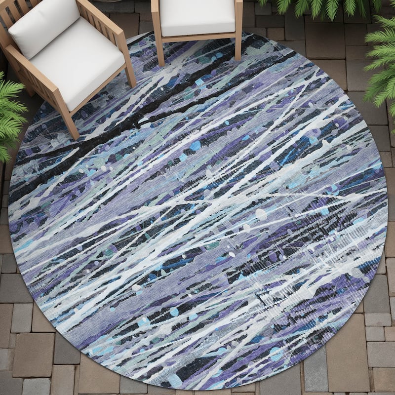Machine Washable Indoor/Outdoor Abstract Stripes Chantille Rug - Purple - 8' x 8'