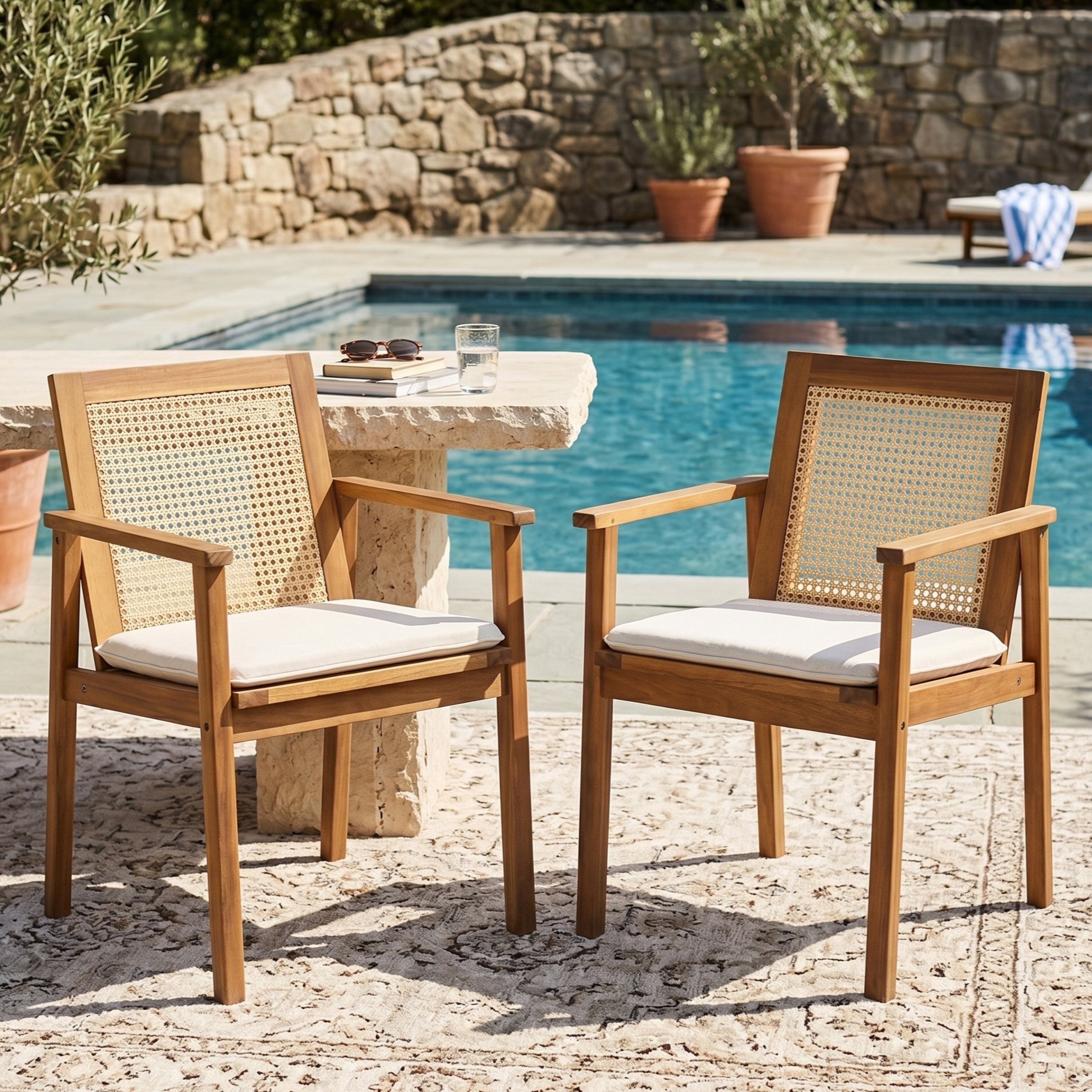 Christopher Knight Home - Preston Stylish and Durable Outdoor Acacia Wood Dining Chairs with Cushions, Set of 2