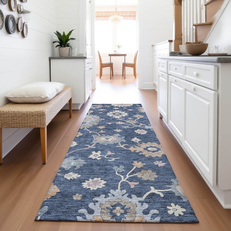 Premium Washable Super Soft Traditiional Spaces Mayfield Rug - Navy - 2'3" x 7'6"