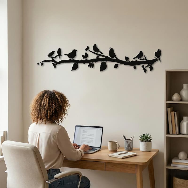 Birds on Branch 3 Panels Metal Wall Decor for Home and Outside - Wall-Mounted Geometric Wall Art Decor