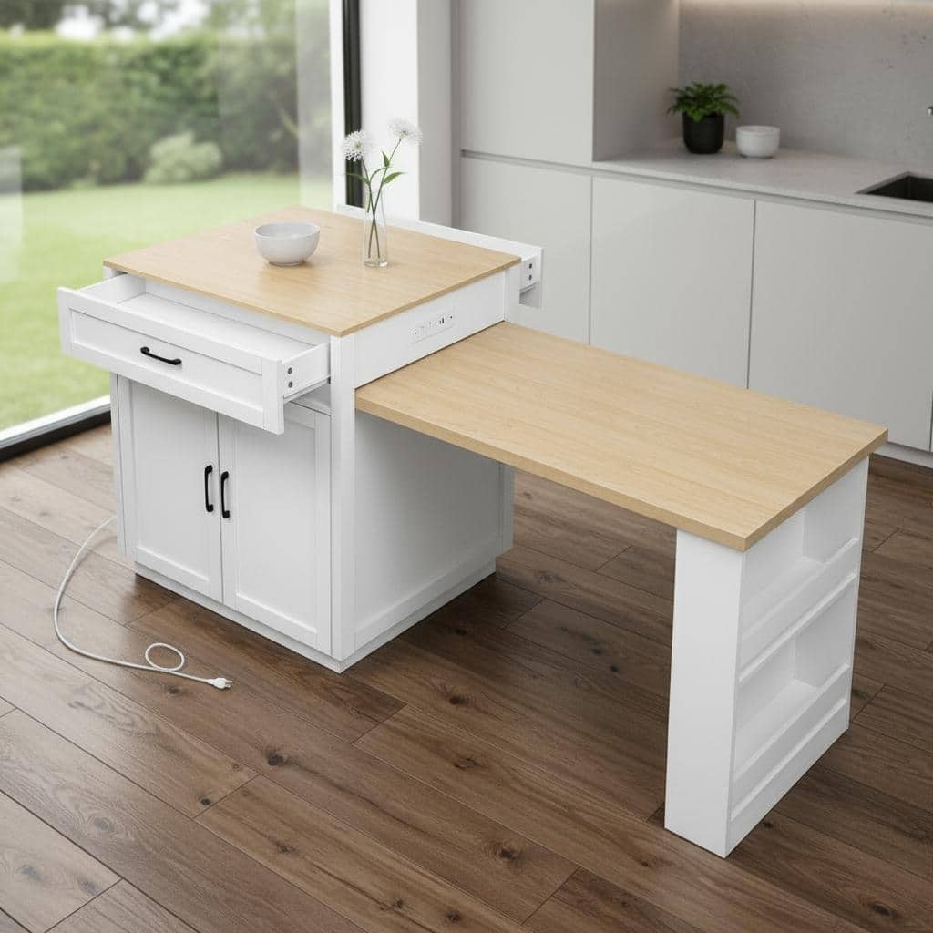 HomeRoots 55" White And Natural Wood Rolling Kitchen Island With Storage - 55.10 in. x 36.20 in. x 27.60 in.