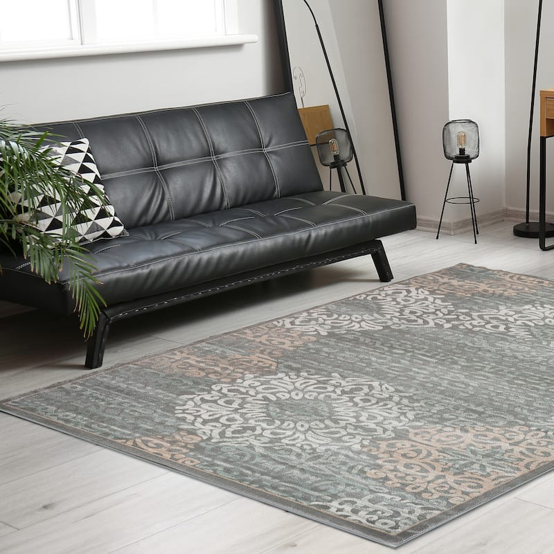 Admire Home Living Plaza Modern Abstract Damask Pattern Area Rug - 3'3"x4'11" - Grey
