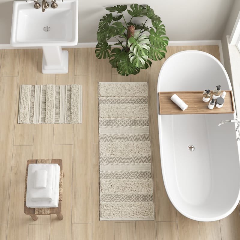INK+IVY Asher Woven Texture Stripe Bath Rug - 22x58" Runner - Natural