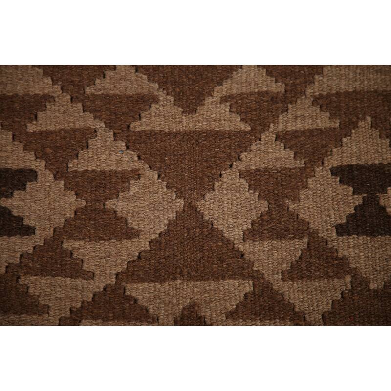 Brown Kilim Oriental Area Rug Hand-woven Wool Foyer Carpet - 3'5" x 5'0"