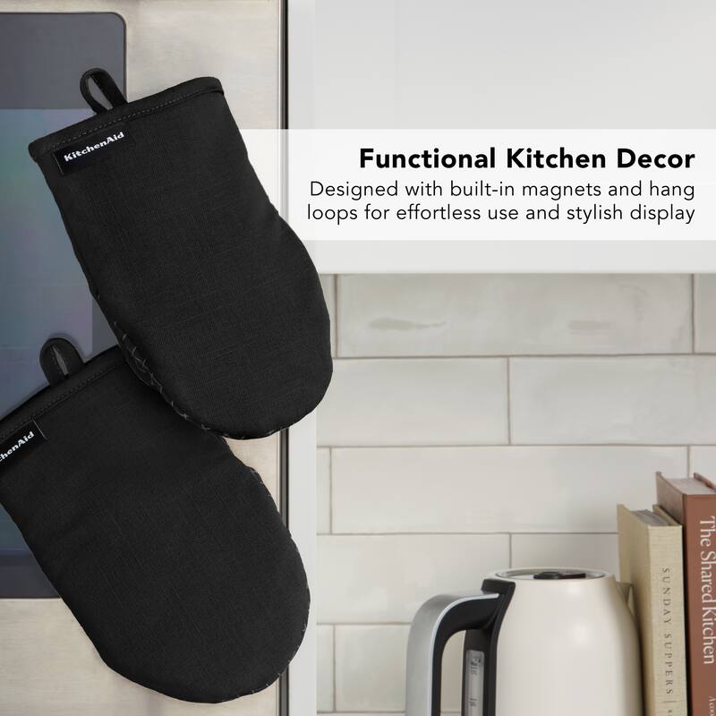 KITCHENAID Gourmet Series Gridlines Mini Oven Mitts 2-Pack Set, Heat Resistant up to 600°F, Soft Silicone Grip, Magnetic Cuff
