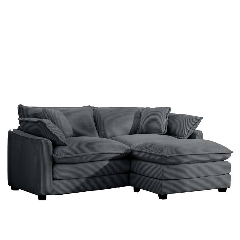 GDFStudio - Quill Textured Corduroy L-Shaped Two-Seater Sofa and 1 Ottoman