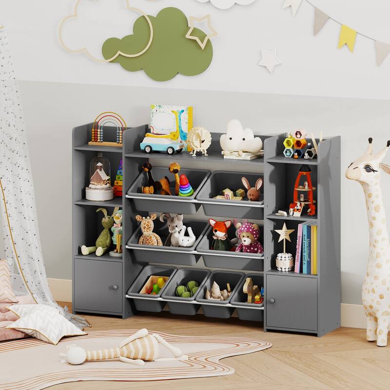56" Kids Storage Shelf with 8 Removable Bins Rounded and Corners Anti-Tip Design - 56" x 12" x 39"