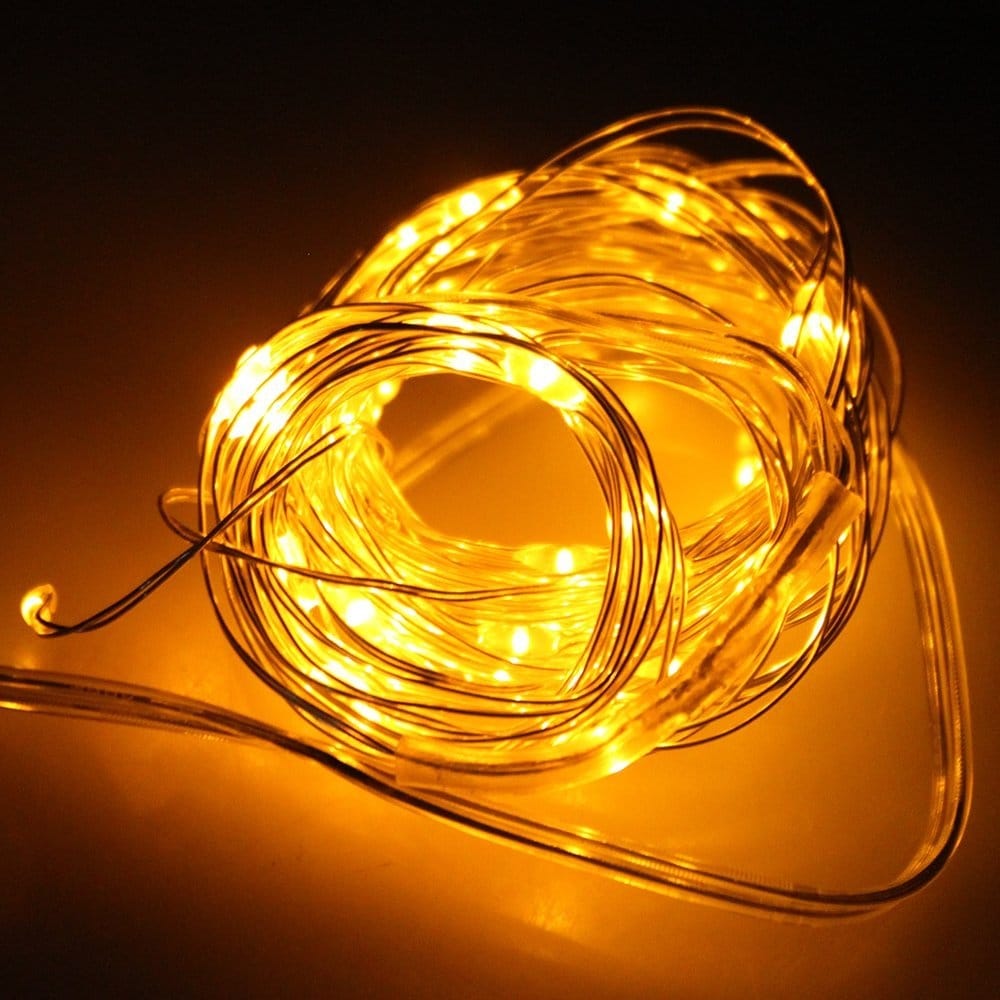 Yellow/Amber LED String Light Strand Green Cord - 50 Lights