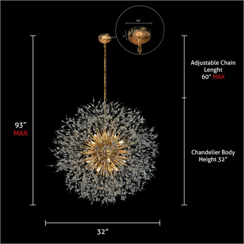 Starburst Modern Crystal Chandelier 32" Wide Crystal Lighting Fixture