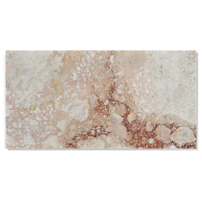 Roomfitters Natural Marble Tile for Wall and Floor, Polished Genuine Stone, 12x24 Marble Tile, 4-Piece Boxe, Pink