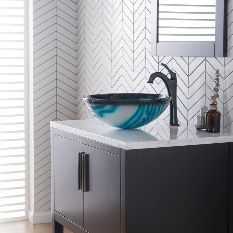 Kraus Arlo & Glass 17" Glass Vessel Bathroom Sink with 1.2 GPM Deck