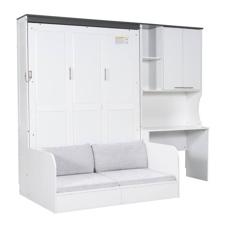 Space-Saving Multi-Functional Murphy Bed with Sofa, Desk, and Storage Cabinet - Foldable Full Size Design