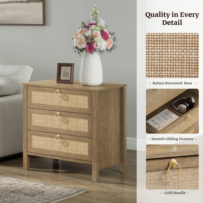 Set of 2 Farmhouse Style Nightstands with 3 Drawers