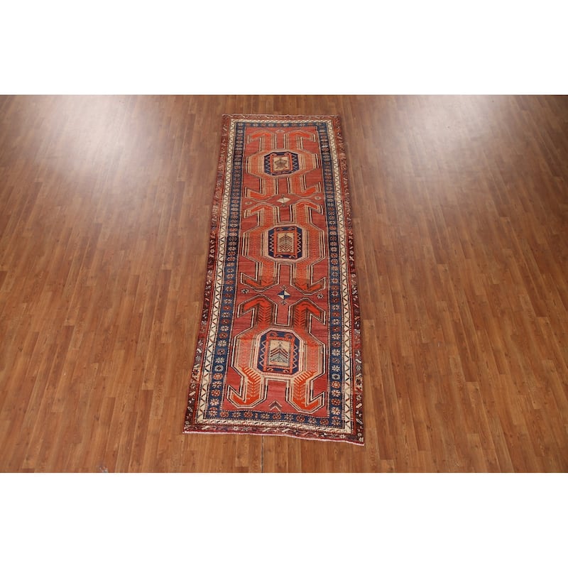 Vegetable Dye Orange Ardebil Persian Runner Rug Handmade Wool Carpet - 4'2"x 10'8"