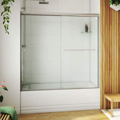 DreamLine Alliance Pro LT 56-60 in. W x 57 3/8 in. H Semi-Frameless Bypass Sliding Tub Door in Brushed Nickel and Clear Glass