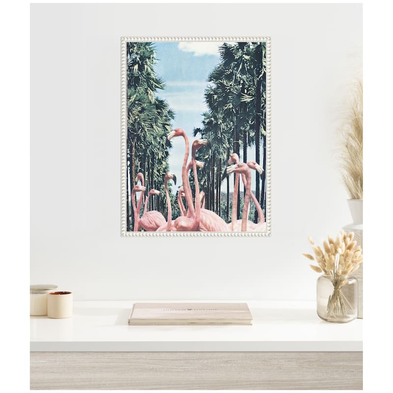 Kate and Laurel Sylvie Palm Trees and Flamingos Framed Canvas by Sarah Eisenlohr