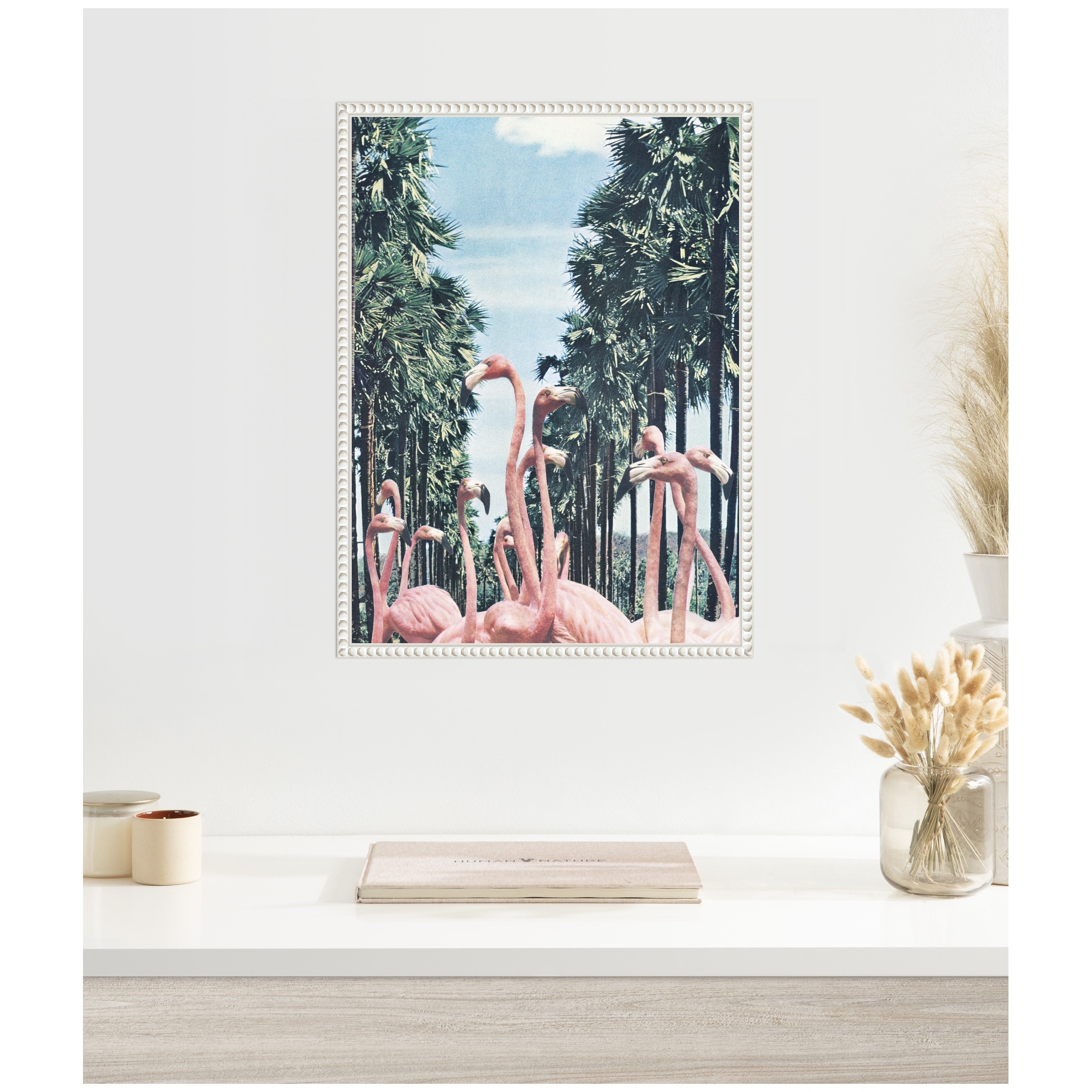 Kate and Laurel Sylvie Palm Trees and Flamingos Framed Canvas by Sarah Eisenlohr