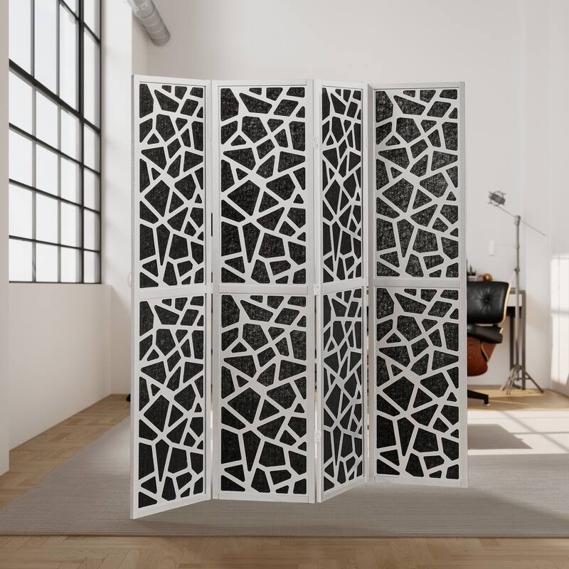 Roundhill Furniture Aurra 4-Panel Wood Room Divider, Folding Portable Partition Screen