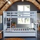 preview thumbnail 2 of 12, Stylish Full Over Full Rubber Wood Bunk Bed with Trundle, Ladder and Guardrails, Convertible to 2 Full Size Beds