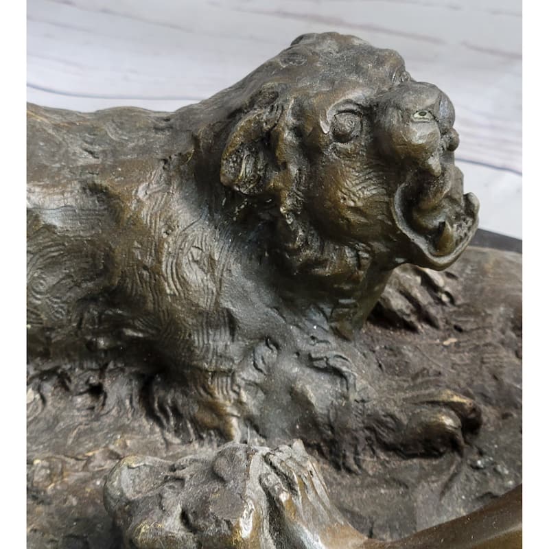 Archer Warrior Hunter Slaying Imitative Lion Bronze Sculpture Statue Figure Signed Original Art