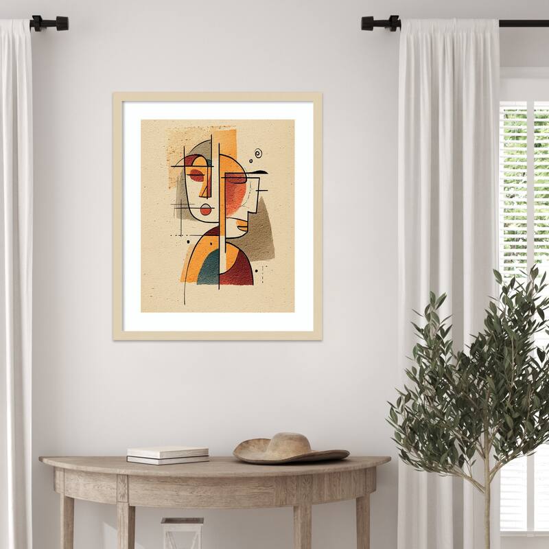 Picasso Style Cubist Faces Orange Teal Abstract Geometric by Tradelink inhouse artist Wood Framed Wall Art Print