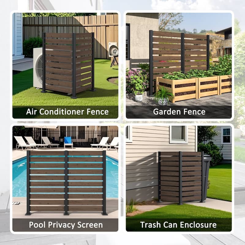 VEIKOUS 2 Pannel Versatile Outdoor Privacy Panels, Aluminum and Wooden Fence Panels for Garden - 78''×68.9''