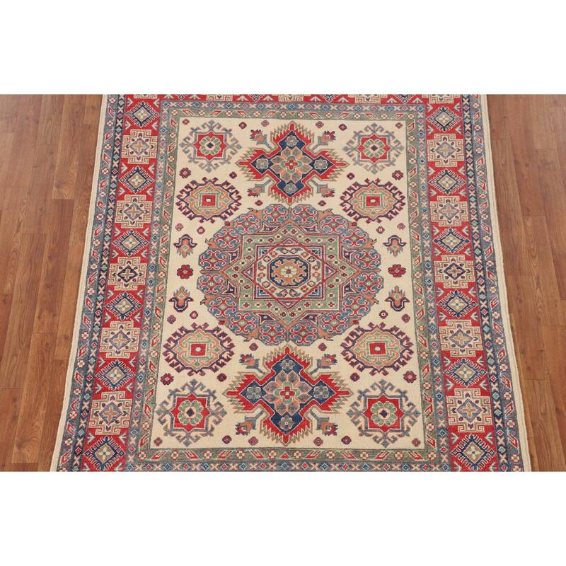 Kazak Oriental Area Rug Handmade Traditional Beige Wool Carpet - 5'0" x 6'6"