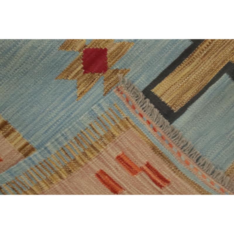 Hand Woven Oriental 100% Wool Carpet Southwestern Tribal Navy Blue & Blues Kilim Area Rug - 6' 6'' X 5' 2''