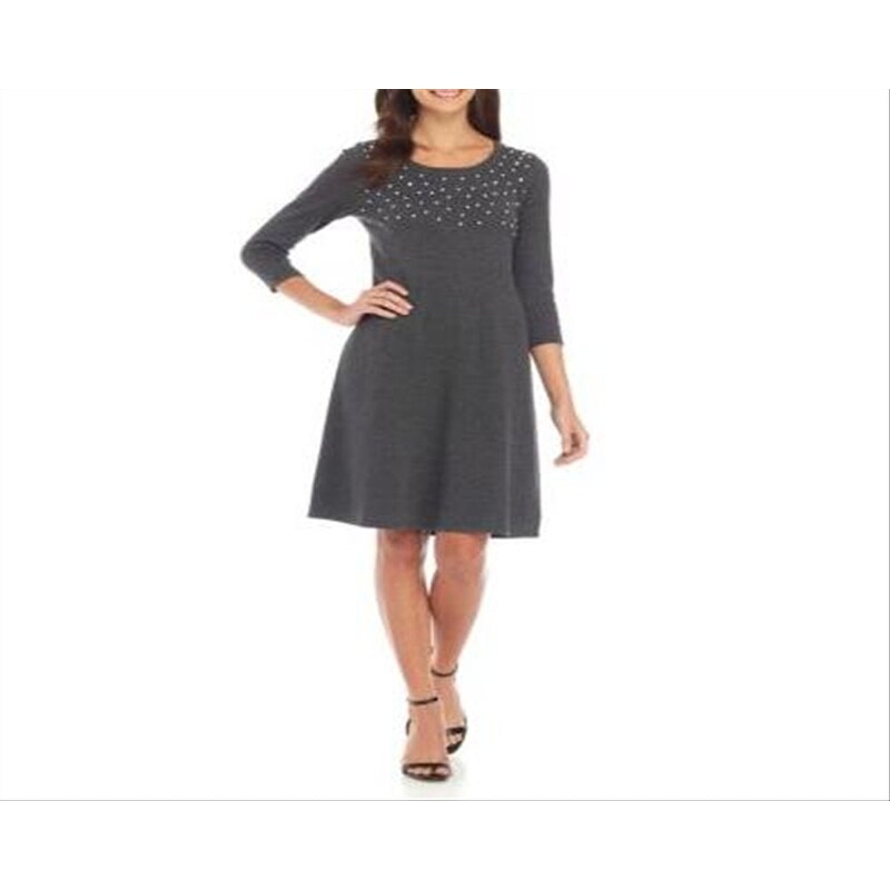 navy blue dress for baby girl Nine West Women's 3/4 Sleeve Pearl Embellished A Line Sweater Dress Gray  Size Medium - Bed Bath & Beyond