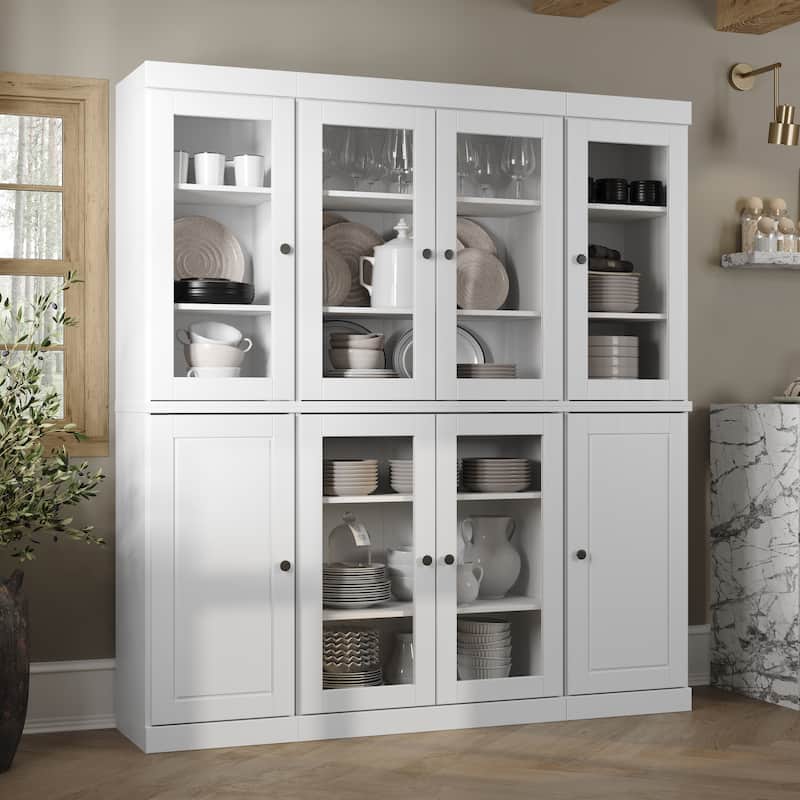 Palace Imports 100% Solid Wood 65" Kitchen China Pantry Cabinet - 65" x 71.5" - White - 6 Clear Glass-2 Solid