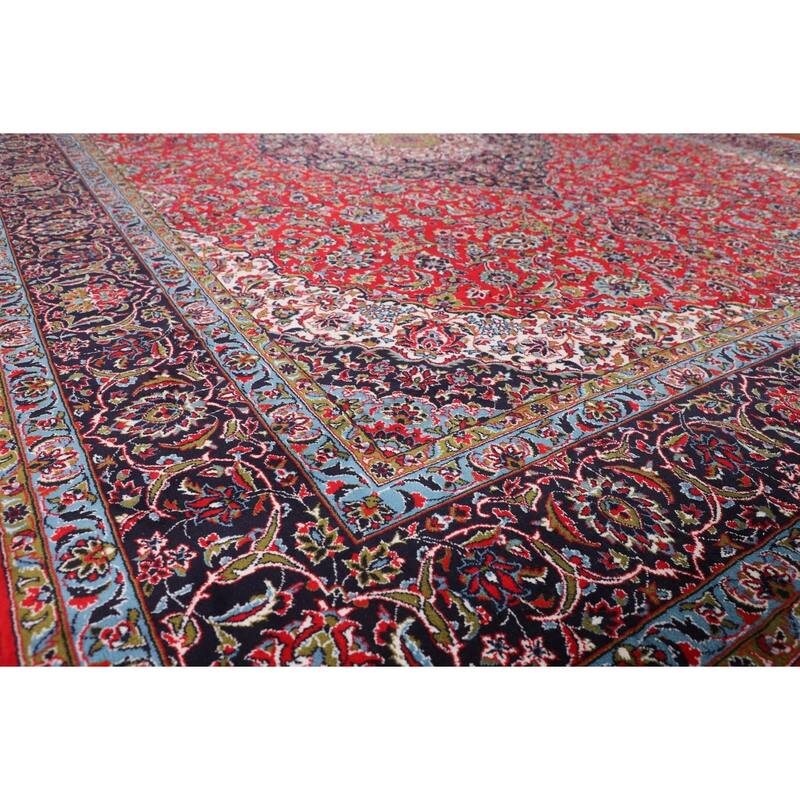 Traditional Floral Kashan Turkish Rug Medallion Machine-Made Carpet - 9'7" x 13'3"