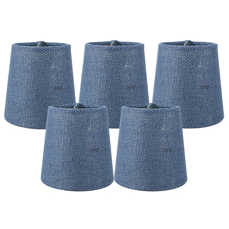 Meriville Burlap Clip On Chandelier Lamp Shades, 3.5-inch by 4.5-inch by 4.5-inch - Set of 5 - Blue