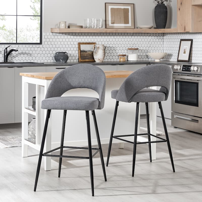 Middlebrook Designs Contemporary Curved-Back Fabric Barstools (Set of 2) - Charcoal