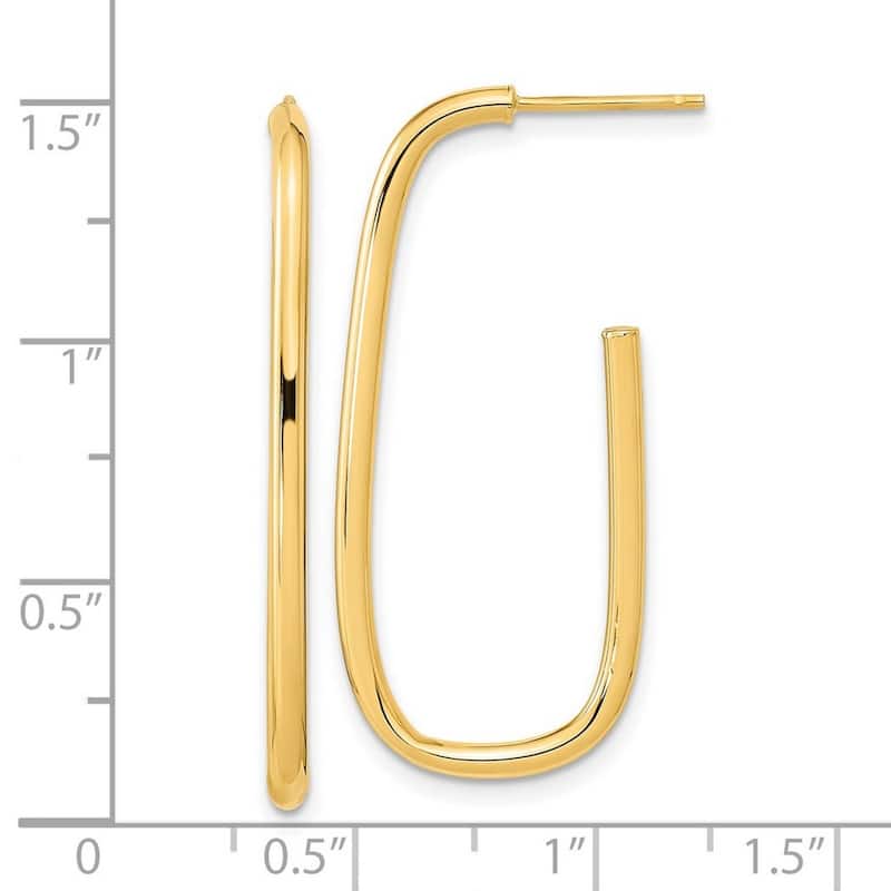 Curata 14k Yellow Gold Polished Rectangular Shape hoop Earrings 36.65x2mm