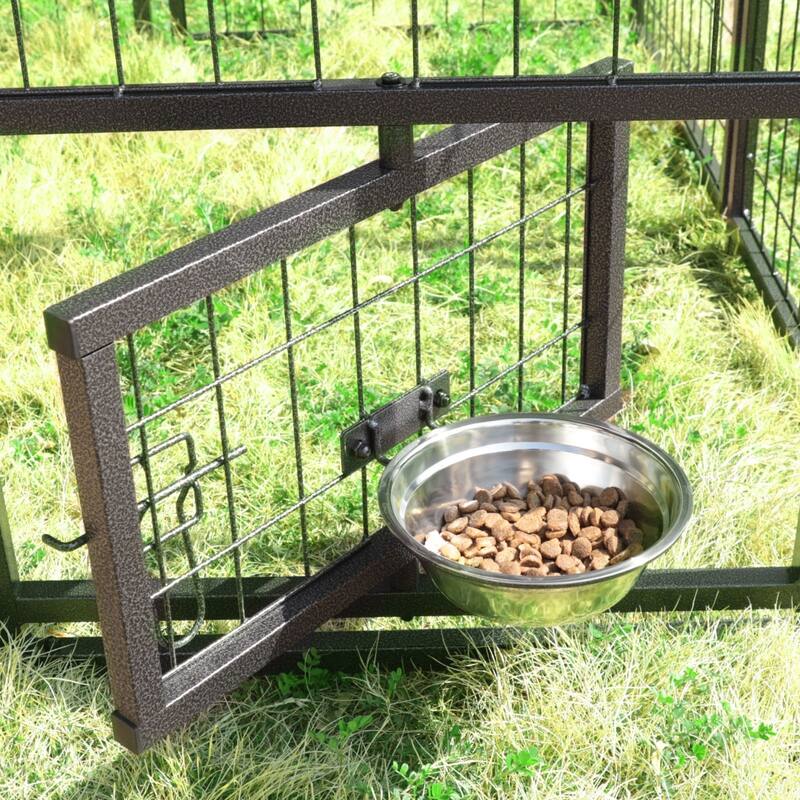 VEIKOUS Outdoor Dog Cage Kennel Fence with Rotating Feeding Door, Cover, and Stainless Bowls