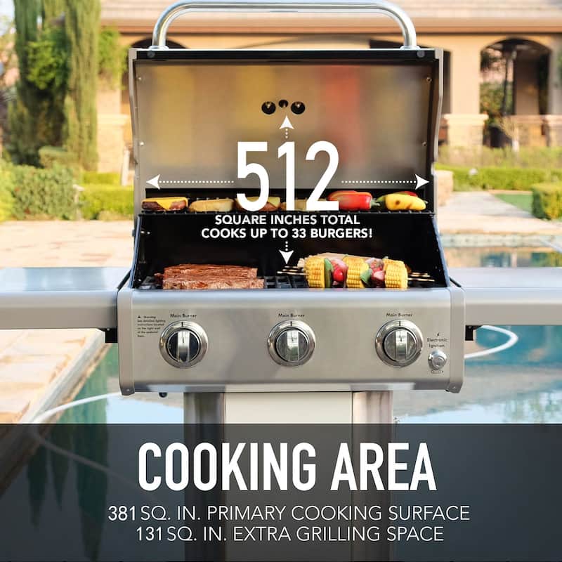 Kenmore 3-Burner Propane Gas Grill with Foldable Side Shelves