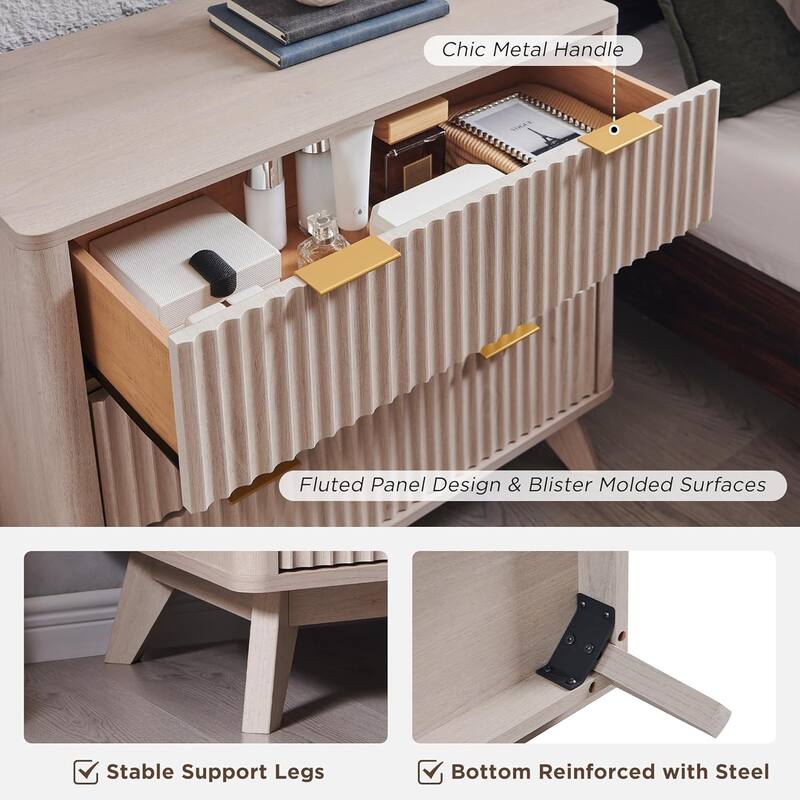 Modern fluted 3 Chest of Drawers, Dresser for Bedroom, Living Room