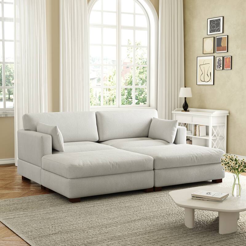 Corduroy Modular Sectional Sofa Deep Seat Corner Sofas & Ottomans