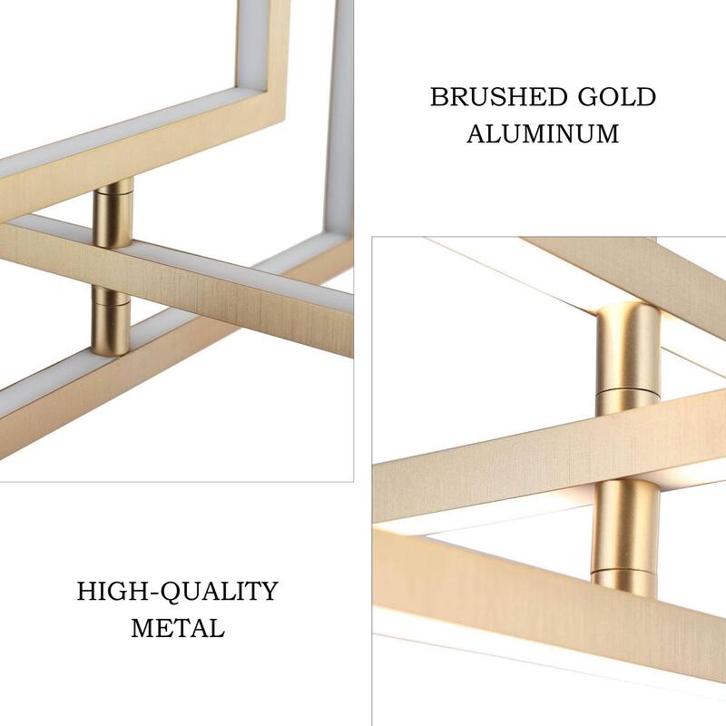 Modern Contemporary 1-Light Gold LED Chandelier Rectangle Geometric Pendant Lights - 15.5" L x 12" W x 20.5" H