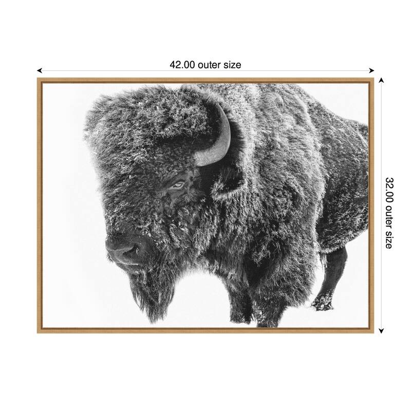 Kate and Laurel Bison in Snow Black and White by Amy Peterson Framed Canvas Wall Art Print