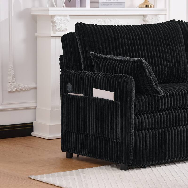 Roomfitters 73" Modern Corduroy Sofa Bed with Pull-out Sleeper Design, Modular Daybed with Storage Pocket & Pillows