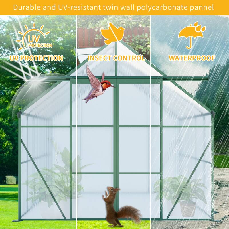 GDF Studio - Culatra Outdoor Aluminum Polycarbonate Greenhouse with Double Sliding Doors and Raised Base